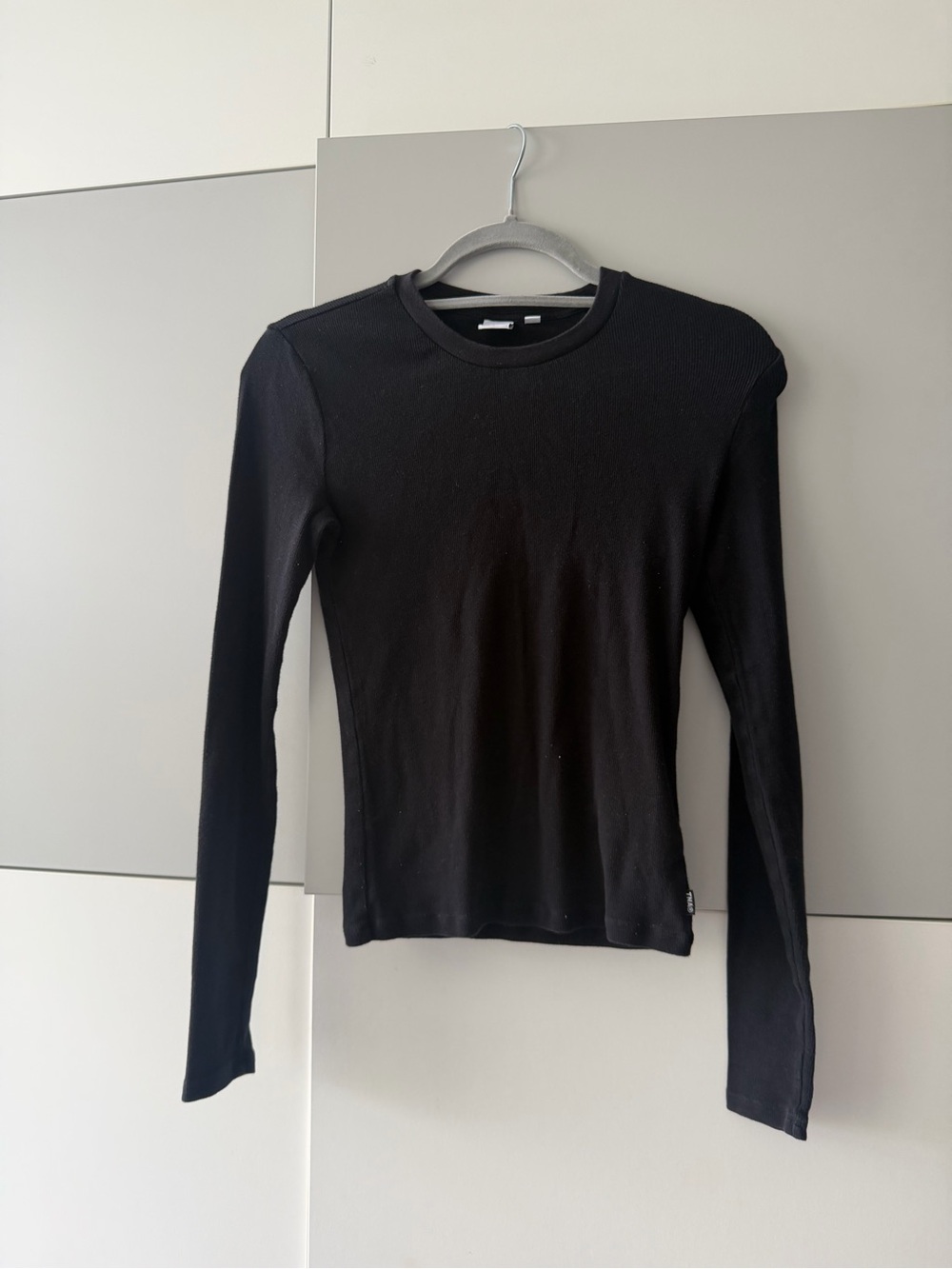 TNA Black Ribbed Long Sleeve Crew Tee